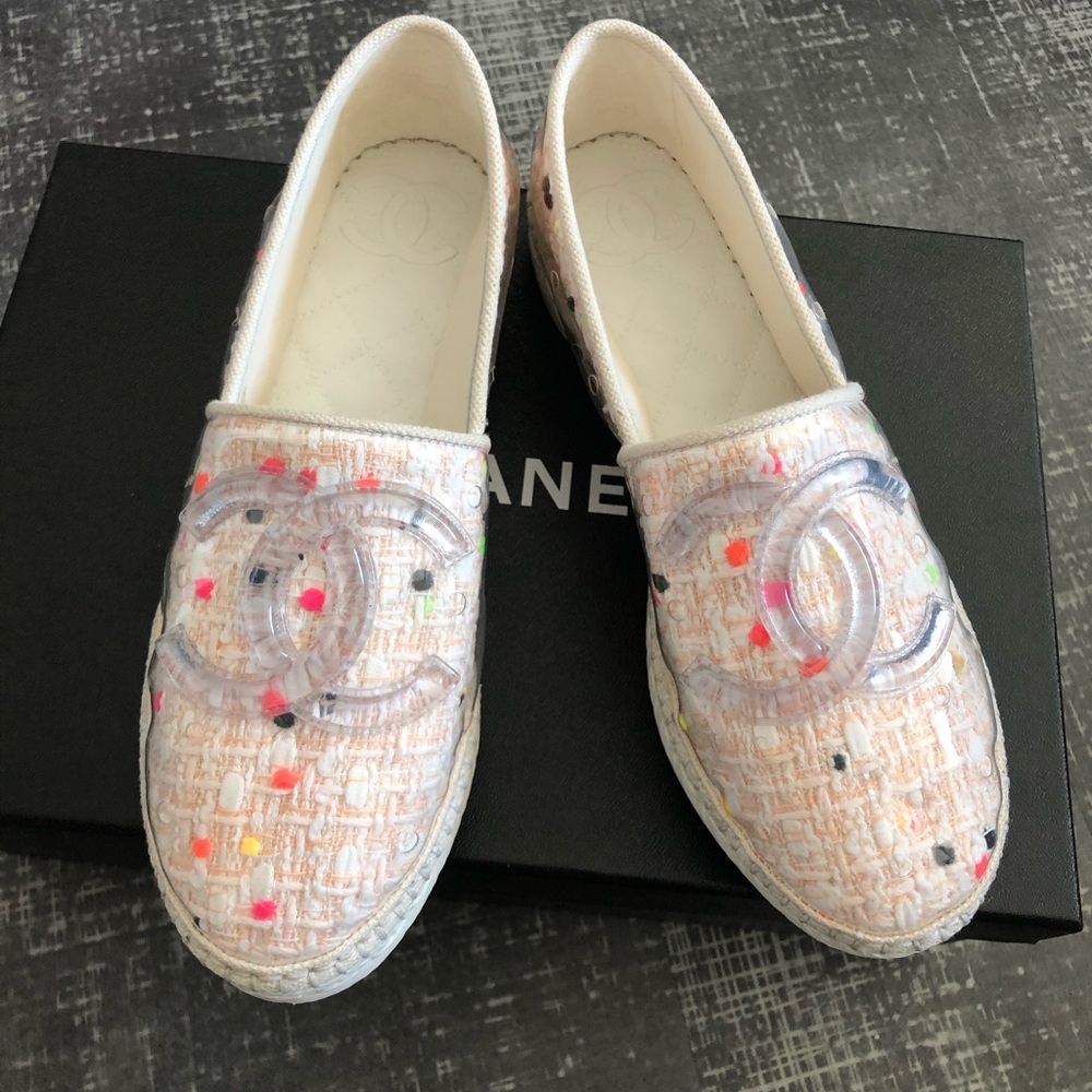 Chanel CC Tweed Pvc Espadrilles Flats